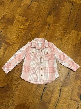 Little Lass Toddler Plaid Button Down Shirt 4T Pink White Long Sleeve Shacket